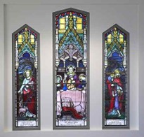 Restored stained glass windows from St.Andrew's Church now in the main Worship area and The Chapel